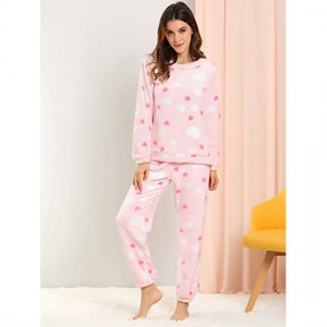 Zimné flanelové pyžamové súpravy pre ženy Roztomilé nočné oblečenie s dlhým rukávom s potlačou Top a nohavice Spoločenské oblečenie Mäkké oblečenie na spanie