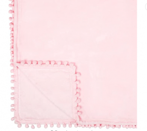 Pom Pom Blanket Throw Light Pink | Soft Fleece Pompom Fringe Blanket for Couch Bed Sofa Cozy Plush Warm Flannel Velvet Tassel Throw Blanket, 50×60