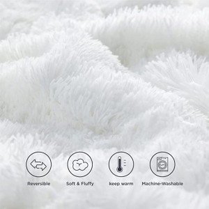 Lemes Fuzzy Faux Bulu Sherpa Fleece Ratu Ukuran Lempar Simbut Bodas- Haneut Kandel Fluffy Plush Cozy Reversible Shaggy Simbut pikeun Sofa jeung Ranjang -Comfy Furry Blanket