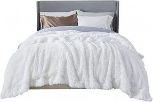 Soft Fuzzy Faux Fur Sherpa Fleece Queen Size Tụfuo Blanket White- Na-ekpo ọkụ Ọkpụkpọ Fluffy Plush Cozy Reversible Shaggy Blanket maka Sofa na Bed -Comfy Furry Blanket