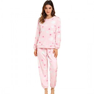 Vinterflanell pyjamasset för kvinnor Söta tryckta långärmade nattkläder Toppar och byxor Loungewear Mjuka nattkläder