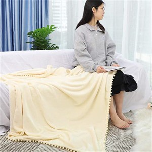 Flanell fleece tæppe i fuld størrelse med pompom frynser, blød mikrofiber sofa, Fuzzy plys letvægts dekorative tæpper til sofaseng stol