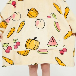 საბანი მაისური, დიდი ზომის შერპას თავსახურიანი მაისური, ჩასაცმელი ქუდის საბანი ჯიბით მოზრდილებისთვის და მოზარდებისთვის და ბავშვებისთვის (ყვითელი ხილი)