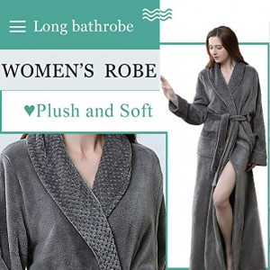 Dames lange mantel Soft Plush Plus Size Warm Comfy Badjas foar Dames Sleepwear
