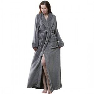 Womens Long Robe Soft Plush Plus nha bathrobe na-ekpo ọkụ dị mma maka uwe ụra nke ụmụ nwanyị