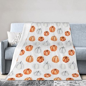 Betaniya Payîzê Payîzê Pumpkin Blanket Thanksgiving Decor Soft Orange White Pumpkins Fleece Flannel Throws Cozy Plush Fall Decor Throws Blanket for Living Couch Sofa Nivîn Mezin Zarok
