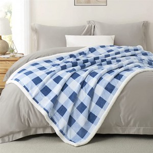 Μεγάλη χοντρή καρό κουβέρτα Sherpa Throw (Μπλε και Λευκή, 50″x70″) – Super Soft βελούδινη βαριά κουβέρτα μικροϊνών μεγάλου μεγέθους για καναπέ, καναπέ, καρέκλα, κρεβάτι
