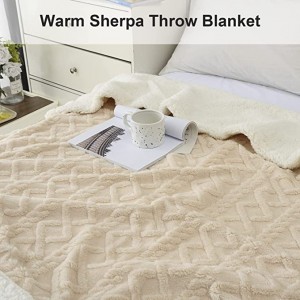 Manta gruesa de Sherpa Plus, suave, cálida, transpirable, de lana, aterciopelada, hasta la rodilla, con elegante patrón 3D para sofá cama