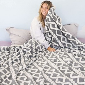 Cobertor de lã sherpa com padrão de malha trançada, cobertores de cama macios super macios reversíveis para o inverno, cobertores térmicos para sofá