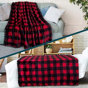 Плед с помпонами Twin, темно-серый |Мягкое флисовое помпонное одеяло с бахромой для дивана-кровати |Декоративное уютное плюшевое теплое фланелевое бархатное одеяло с кисточками
