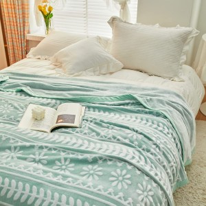 Flannel Fleece Throw Blanket para sa Couch Bed Sofa, Jacquard Striped Flowers Style, Super Soft Fuzzy Luxury Plush Blanket Lightweight ug Dekorasyon para sa Tanang Panahon