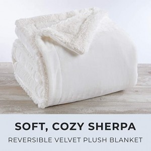 Premium Reversible Sherpa thiab Fleece Velvet Plush Blanket.Fuzzy, Mos, Sov Berber Fleece Blanket.Kinsley Collection