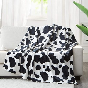 Fleece Cow Print Blanket Black and White Bed Mombe Inokanda Sofa Yakapfava Sofa Anodziya Anodziya Diki Magumbeze Ekuwedzera Chipo cheMwanasikana waAmai, Decor yeMubhedhuru.
