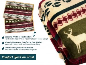 Premium juletæppe Sherpa Fleece Throw|Plys juledekoration, rensdyr, hyggeligt vendbart vinterferiehyttetæppe til sofa sofa