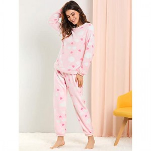 Vinterflanel pyjamassæt til kvinder Søde lange ærmet nattøj med printet top og bukser Loungewear Blødt nattøj