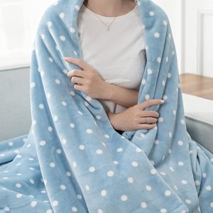 Flannel Fleece Microfiber Throw Blanket, Luxury Light Blue Queen Size Dot Pattern Lightweight Cozy Couch Bed Super Soft and Warm Plush Solid Color 350GSM
