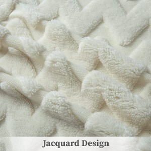 Sherpa Fleece Blanket Queen Size, Reversible Jacquard Decors Double Layer Bed Blanket, Soft Fluffy Plush Fleece Blankets