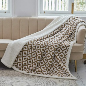 Гауһар Жаккарды басып шығарылған диванға арналған төсекке арналған шерпа жүнді плюшті көрпе.