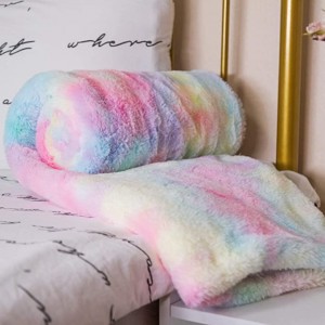 Jabọ ibora, Faux Fur Super Soft Reversible Fluffy Cozy Sherpa Fleece Flannel Fuzzy Rainbow Blanket Ohun ọṣọ fun awọn ibora ibusun aga aga