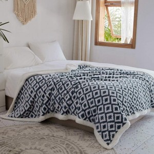 Sherpa Fleece Plush Kanda Blanket Super Warm Soft Cozy Fuzzy Microfiber yeCouch Bed ine Diamond Jacquard Print