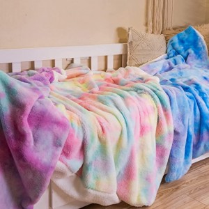 Throw Blanket, Faux Fur Super Soft Reversible Fluffy Cozy Sherpa Fleece Flannel Fuzzy Rainbow Blanket Decorative for couch sofa bed ភួយ