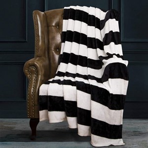 Flannel Twin Blanket, Super Soft with Black and White Striped Printed Bed Blanket, 68 x 90 Inches