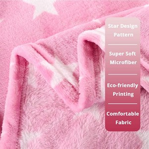 ភួយ Flannel Fleece Star Throw Blanket Pink – ភួយ Microfiber Fuzzy Fuzzy Fuzzy ទន់ល្អសម្រាប់សាឡុង គ្រែ កៅអី សាឡុង – គ្រប់រដូវកាល ទម្ងន់ស្រាល
