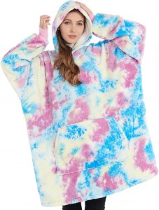 Wearable Blanket Sweatshirt rau poj niam thiab txiv neej, Oversized Sherpa Fleece Pam Hoodie nrog Giant Hnab