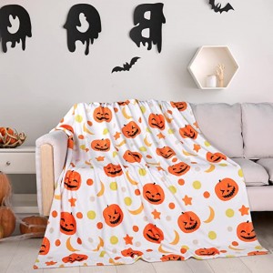 Fall Throw Blanket ភួយល្ពៅសរទរដូវ Thanksgiving Decor Soft Orange White Pumpkins Fleece Flannel Throws Cozy Plush Fall Decor Throw Blanket for Living Room Couch Sofa Bed Adults Kids