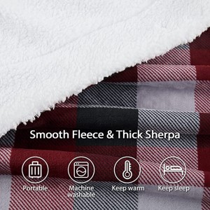 Sherpa Fleece Blanket Plaid Blanket Super Soft Blanket & Throws for Souch, Red and Black Mofuthu oa Plush Kobo ea Lahlela bakeng sa Chair Sofa, Fuzzy Cozy Blanket