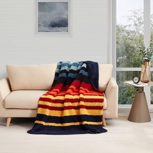 Premium Reversible Sherpa Fleece Flannel Blanket Navy Throw Size Colorful Striped Bed Blanket Super Soft and Cozy Berber Fleece Blanket para sa Lahat ng Season