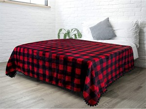 Pom Pom Blanket Kanda Twin, Dark Gray |Soft Fleece Pompom Fringe Blanket for Couch Bed Sofa |Decorative Cozy Plush Inodziya Flannel Velvet Tassel Kanda Blanket