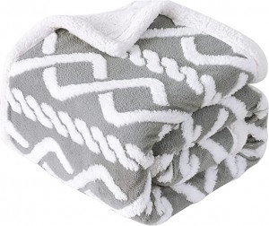 Sherpa Fleece Throw Blanket with Braided Knit Pattern, Reversible Fuzzy Super Soft Fluffy Bed Blanks for Winter, បោះភួយកំដៅសម្រាប់សាឡុង