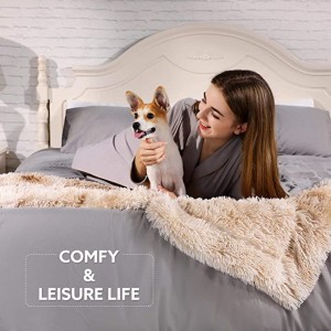 ភួយដែលធ្វើពីរោម Fluffy Fur Throw Throw Blanket ដែលអាចបត់ត្រឡប់ក្រោយបាន ភួយរោមវែង Shaggy កក់ក្ដៅ ភួយ Microfiber Accent Chic Plush Fuzzy Blanket សម្រាប់សាឡុង/សាឡុង/គ្រែ ដកដង្ហើមបាន និងអាចបោកគក់បាន