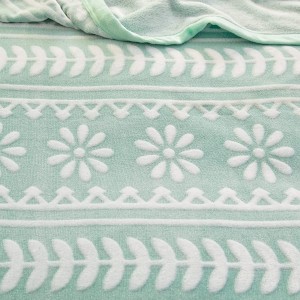 Flanell fleece-teppe for sofaseng, jacquard-stripete blomsterstil, supermykt fuzzy luksusplysjteppe Lett og dekorativt for hele sesongen