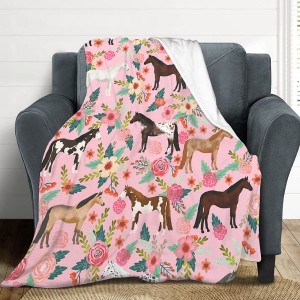 Regalo sa Horse Blanket para sa mga Batang Babaye Babaye Cute Animal Horses Bulak Fleece Flannel Throw Blanket Soft Lightweight Plush Pink Blanket para sa Horse Lovers Decor Bed Sofa