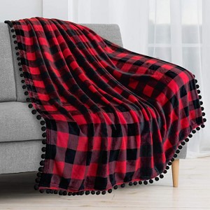 Pom Pom Blanket Throw Twin, Dark Grey |Couch Bed Sofa အတွက် နူးညံ့သော Fleece Pompom Fringe Blanket |အလှဆင်ထားသော ဇိမ်ခံပလပ်စတစ် အနွေးထည် ဖလန်နယ် ကတ္တီပါ Tassel Throw Blanket
