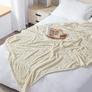 Jacquard Fleece Decken (50 "x 60", Beige) fir Couch Bett a Sofa, Soft Sherpa Fuzzy Decken Wëpgréisst, gemittlech flauscheg Plüschwerfer fir all Saison benotzt