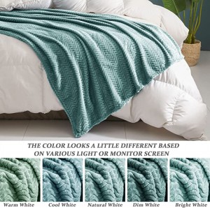 Grutte Flannel Fleece Throw Blanket, Jacquard Weave Wave Pattern