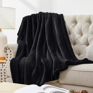 Sherpa fleece tæppe (dobbelt størrelse 60"x80" sort) Overdådigt, fuzzy superblødt vendbart flanneltæppe i mikrofiber til sofa, seng, sofa Ultra luksuriøst varmt og hyggeligt til alle årstider
