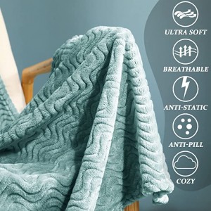 Babban Tufafin Flannel Jifa Blanket, Jacquard Weave Wave Pattern