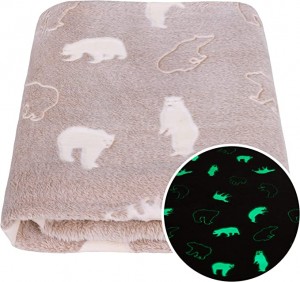 Glow in The Dark Throw Blanket 60 x 80 Inches, Polar Bear Pattern Soft Cozy Flannel Fleece Blanket for Boys Girls, All Seasons Brown Gifts Blanket for Kids