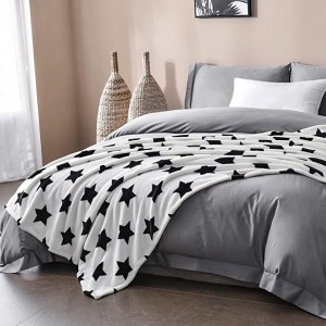Grande couverture en peluche en flanelle polaire (50″x70″, motif imprimé étoile) – Couverture de lit chaude et luxueuse en peluche légère