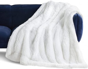 Imiteret pels-tæppe sort – Fuzzy Fluffy Superblødt lodnet plys dekorativt behageligt shag Tykt sherpa-shaggy-tæppe og tæpper til sofa, sofa, seng