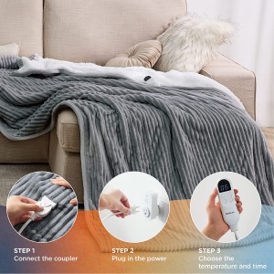 Heated Blanket Electric Throw – Soft Ribbed Fleece Fast Heating Electric Blanket na may 6 Heating Levels at 4 na Setting ng Oras, 3 Oras Auto-Off