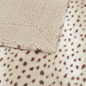Fuzzy Faux Fur Sherpa Throw Blanket, Beige Animal Print