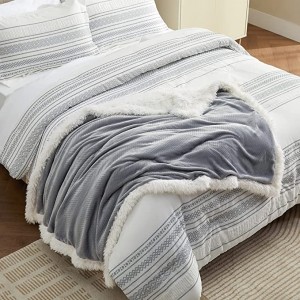 Sherpa Fleece Blanket Reversible – Kobo e Grey Twin Mariha Mofuthu oa Plush Thermal Blanket, Lightweight Cozy Soft Twin Blanket Herringbone, Sherpa Twin Blankets bakeng sa Bethe