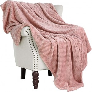 Pătură din lână moale cu textura Waffle Mezcla Exclusivo, pătură mare (roz praf, 50 x 70 inchi) - confortabilă, caldă și ușoară