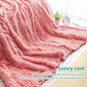Mantas de pelo sintético de tamaño completo de 60 x 80 polgadas, mantas cálidas para sofá de forro polar sherpa, lixeiras, reversibles, para todas as estacións, manta peluda para sofá cama, rosa Pesch