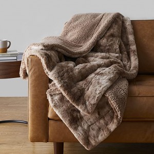 Amazon Basics Fuzzy Faux Fur Sherpa Throw Blanket, 50″x60″ - Ivory